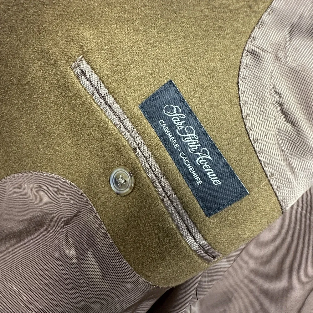 Saks Fifth Avenue Blazer Men's 50R Slim Brown 100% Cashmere Wool Single Breasted
